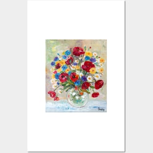 Summer Wildflowers In a Glass Vase Posters and Art